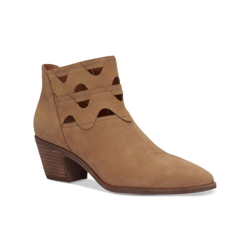 LUCKY BRAND Womens Beige Gezana Pointed Toe Stacked Heel Leather Booties 8 M